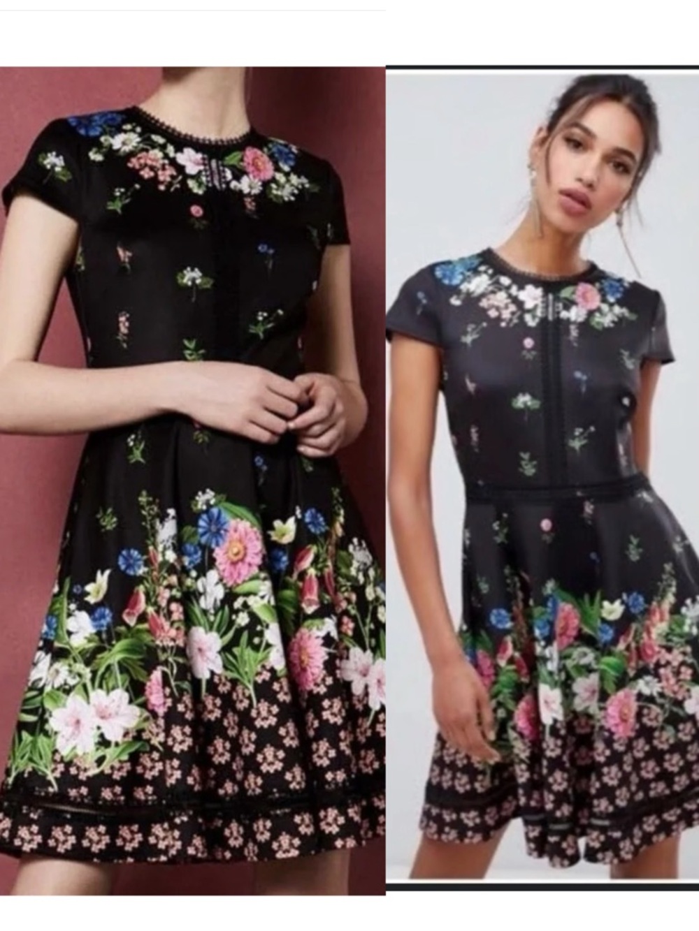 Ted Baker London Daissie Florence Trim Skater Dress Size 3  Rose Gold Zip Back